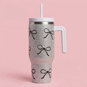 NWT TikTok Viral Silver Bow Coquette Bling Rhinestone Stanley/Tumbler 40 oz